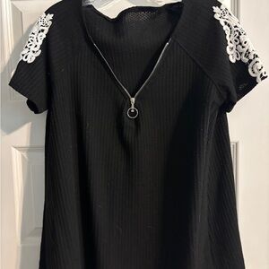 Black Top with White Lace Accents